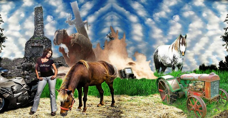 Woman with Horses — Green, Dramatic