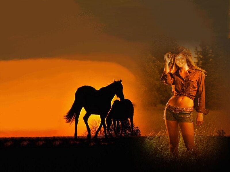 Woman with Horses — Orange, Dramatic