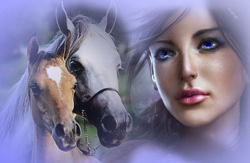 Woman with Horses — Purple