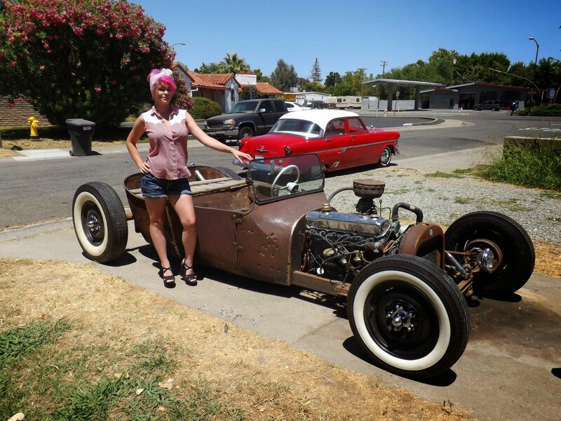 Woman with Hot Rod Car — Brown, Bright