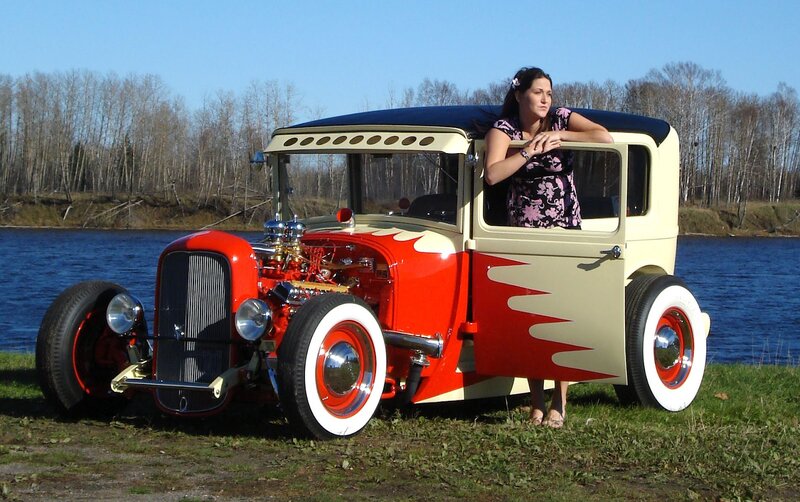 Woman with Hot Rod Car — Red