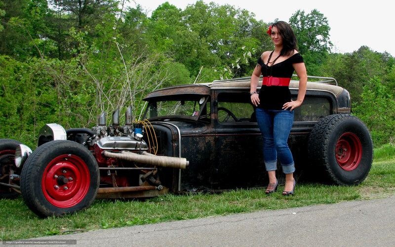 woman with hot rod car