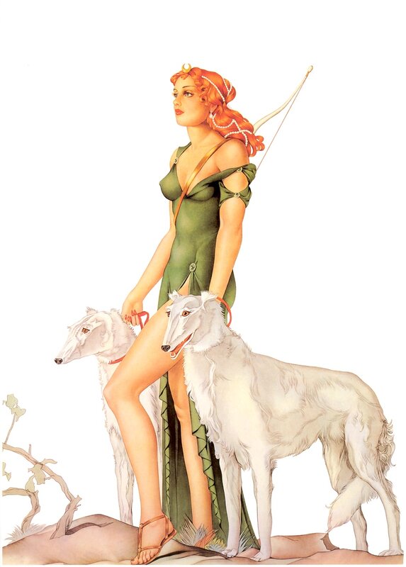 Woman with hounds and bow