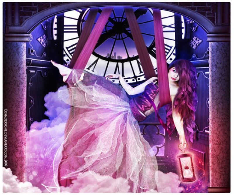 woman with hourglass in clock tower