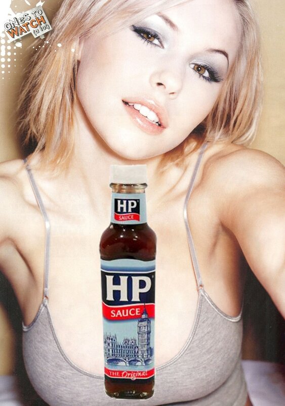 woman with hp sauce bottle