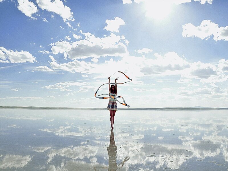 Woman with Hula Hoop — Blue, Serene