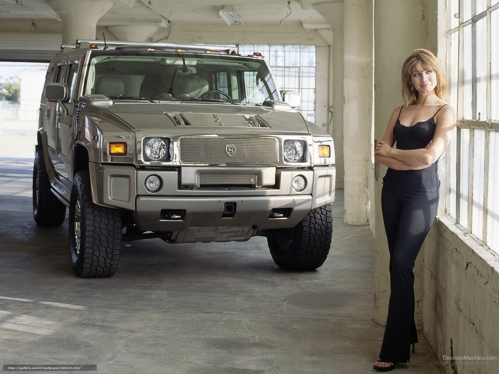 woman with hummer suv