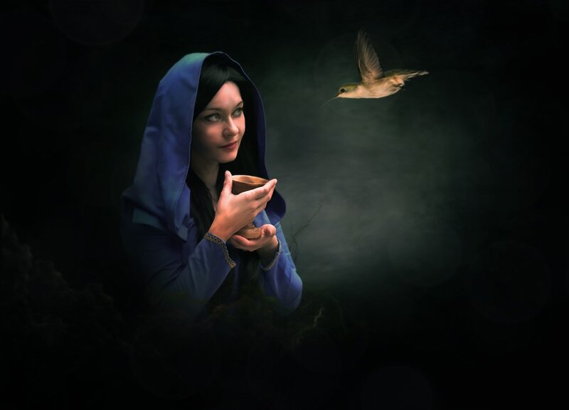 woman with hummingbird