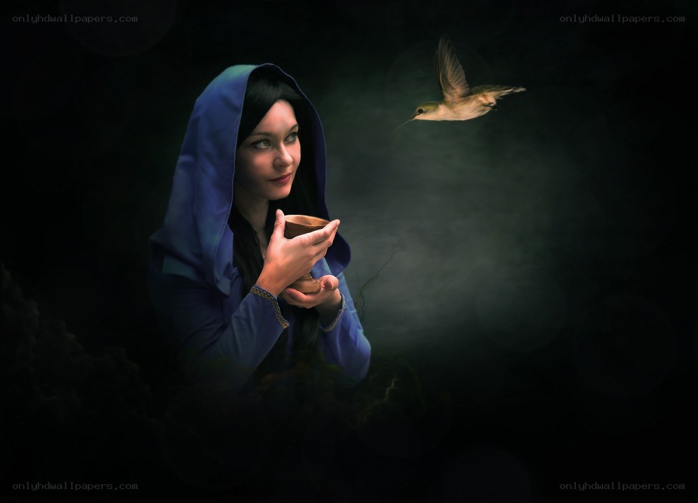 woman with hummingbird