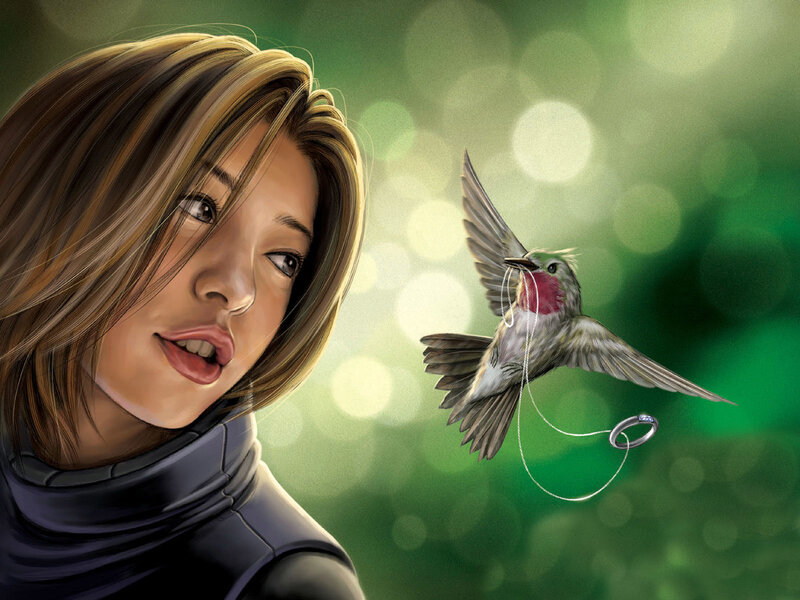 Woman with hummingbird