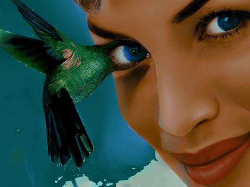 woman with hummingbird