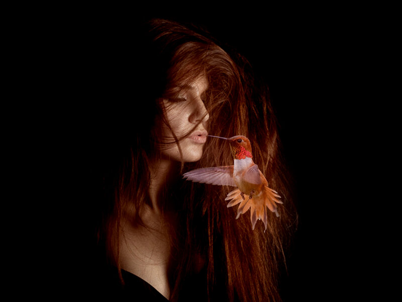 Woman with Hummingbird — Black