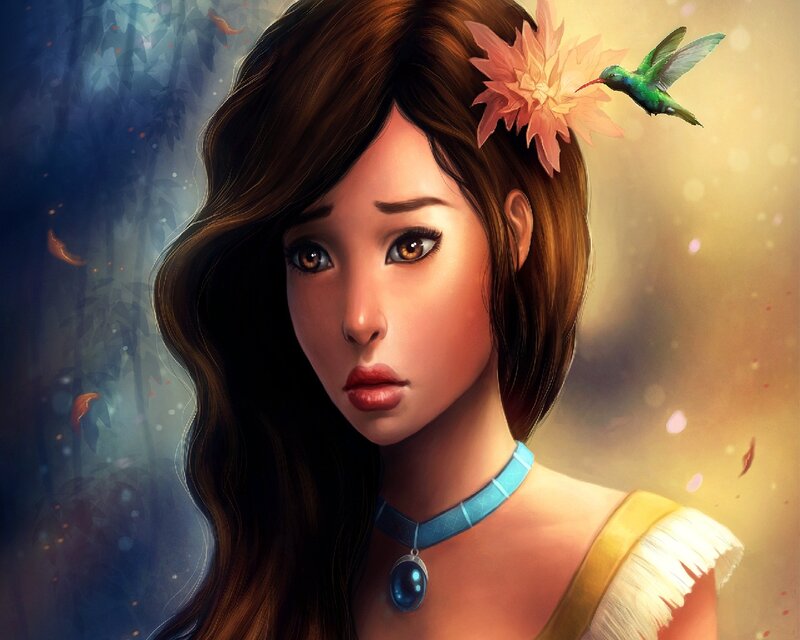 Woman with Hummingbird — Brown, Serene, Sunset