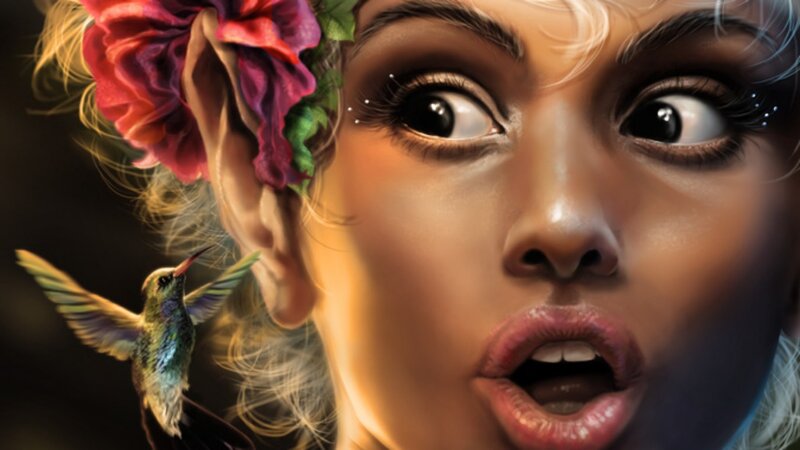 Woman with Hummingbird — Brown