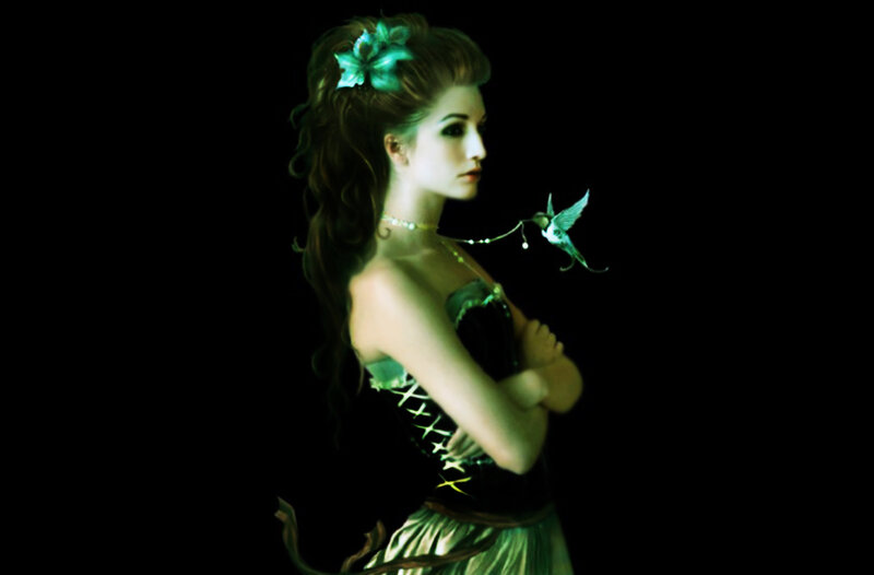 Woman with Hummingbird — Green