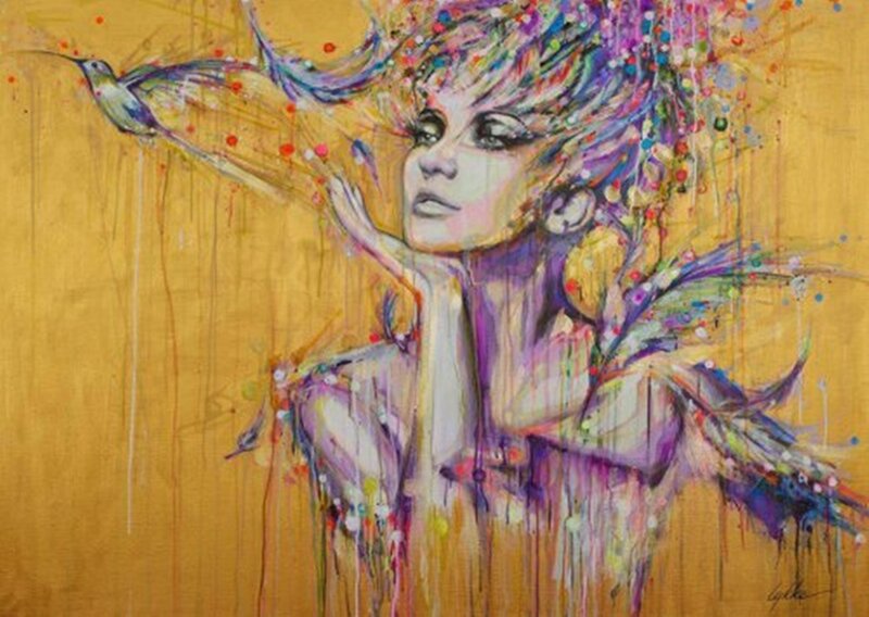 Woman with Hummingbird — Yellow, Vibrant