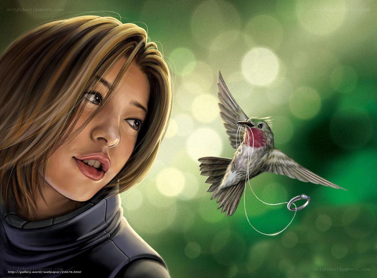 woman with hummingbird