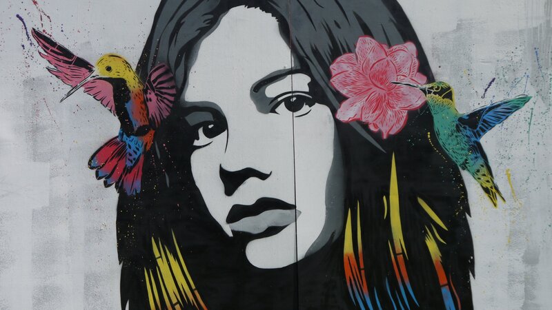 Woman with Hummingbirds — Black, Vibrant