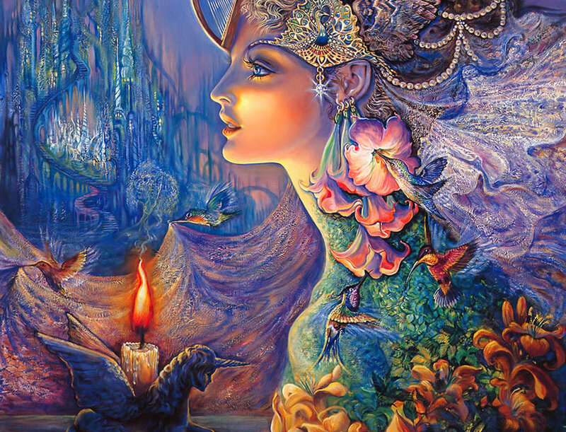 Woman with Hummingbirds — Blue