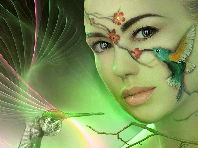 Woman with Hummingbirds — Green