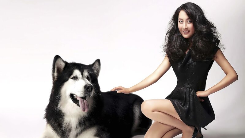 woman with husky dog