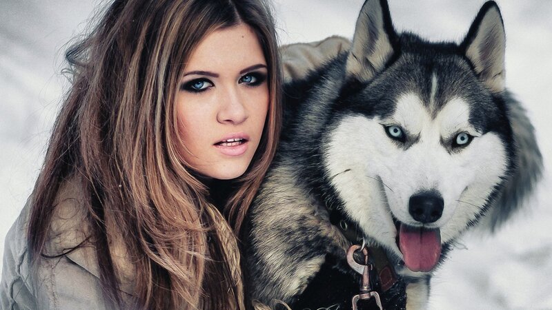 woman with husky dog