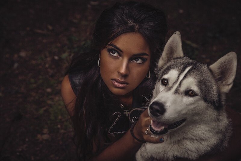 woman with husky dog