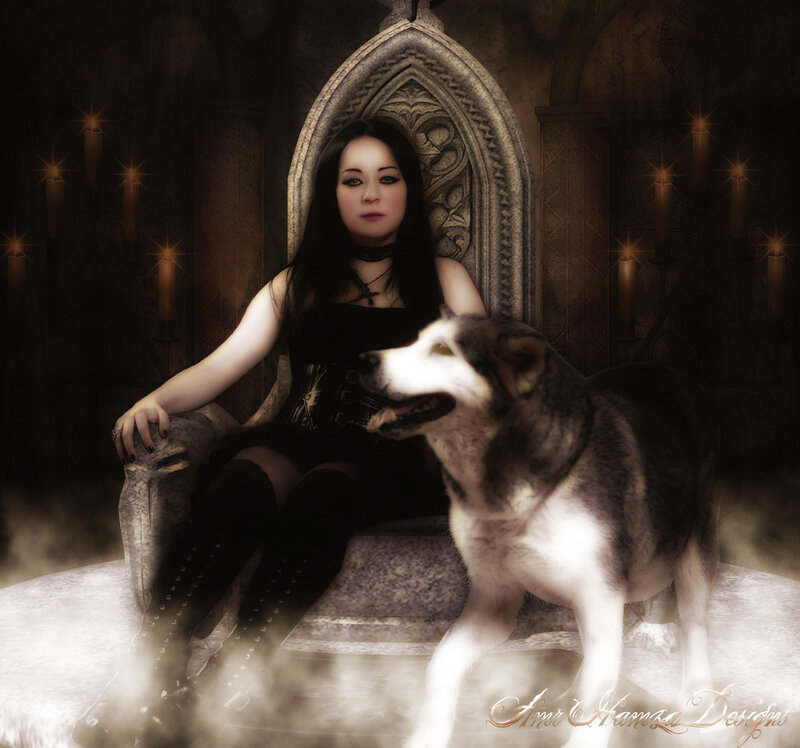 Woman with Husky Dog — Black, Dramatic