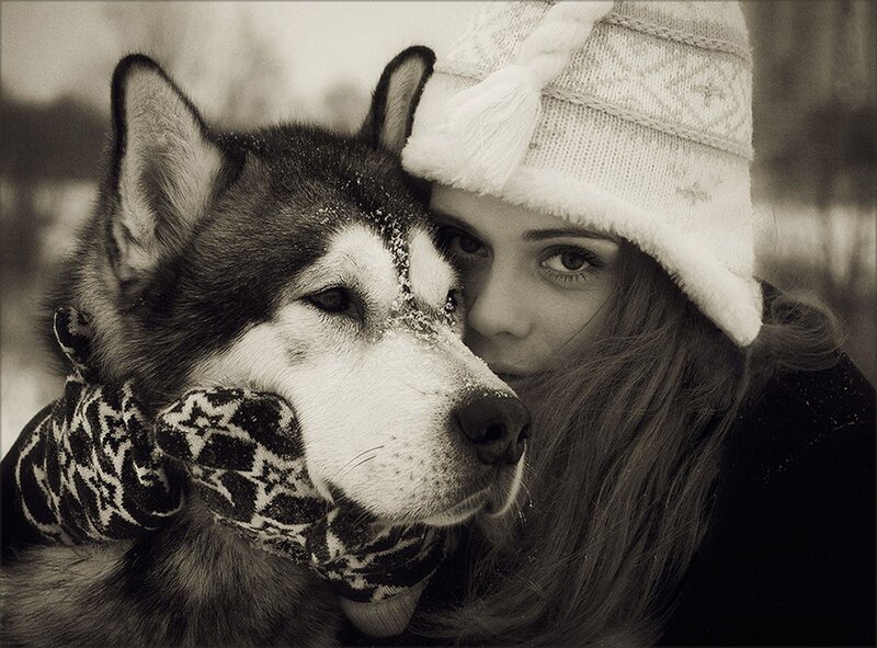 woman with husky dog