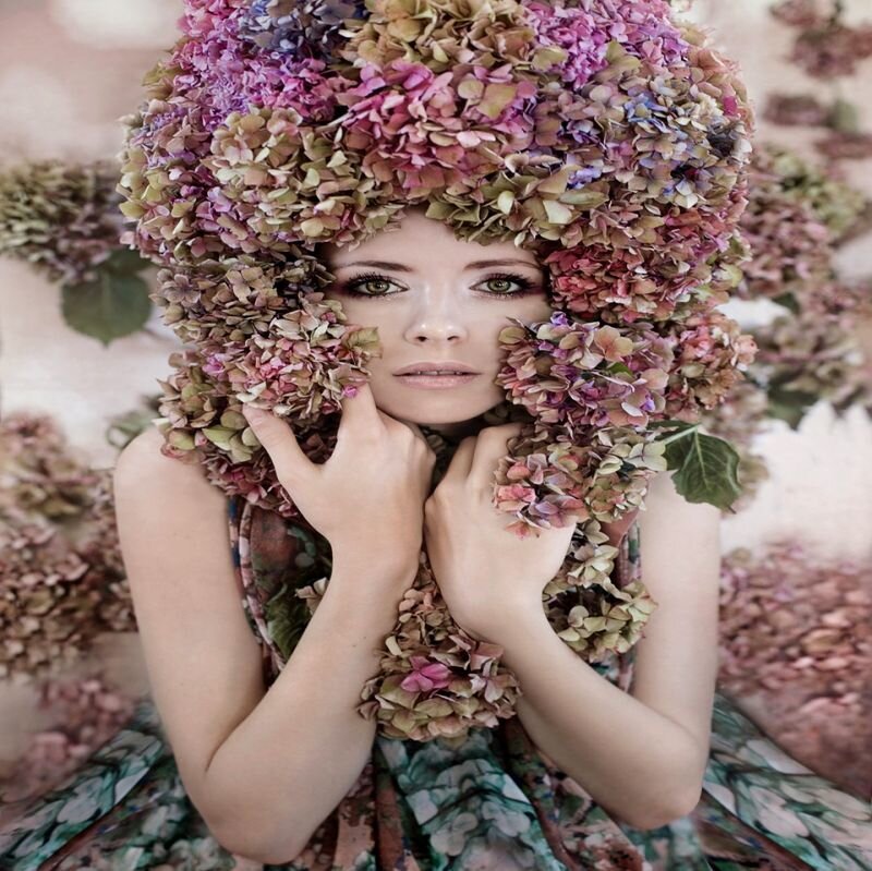 Woman with Hydrangea Headpiece