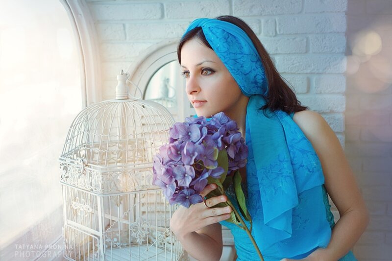 Woman with Hydrangeas — Blue