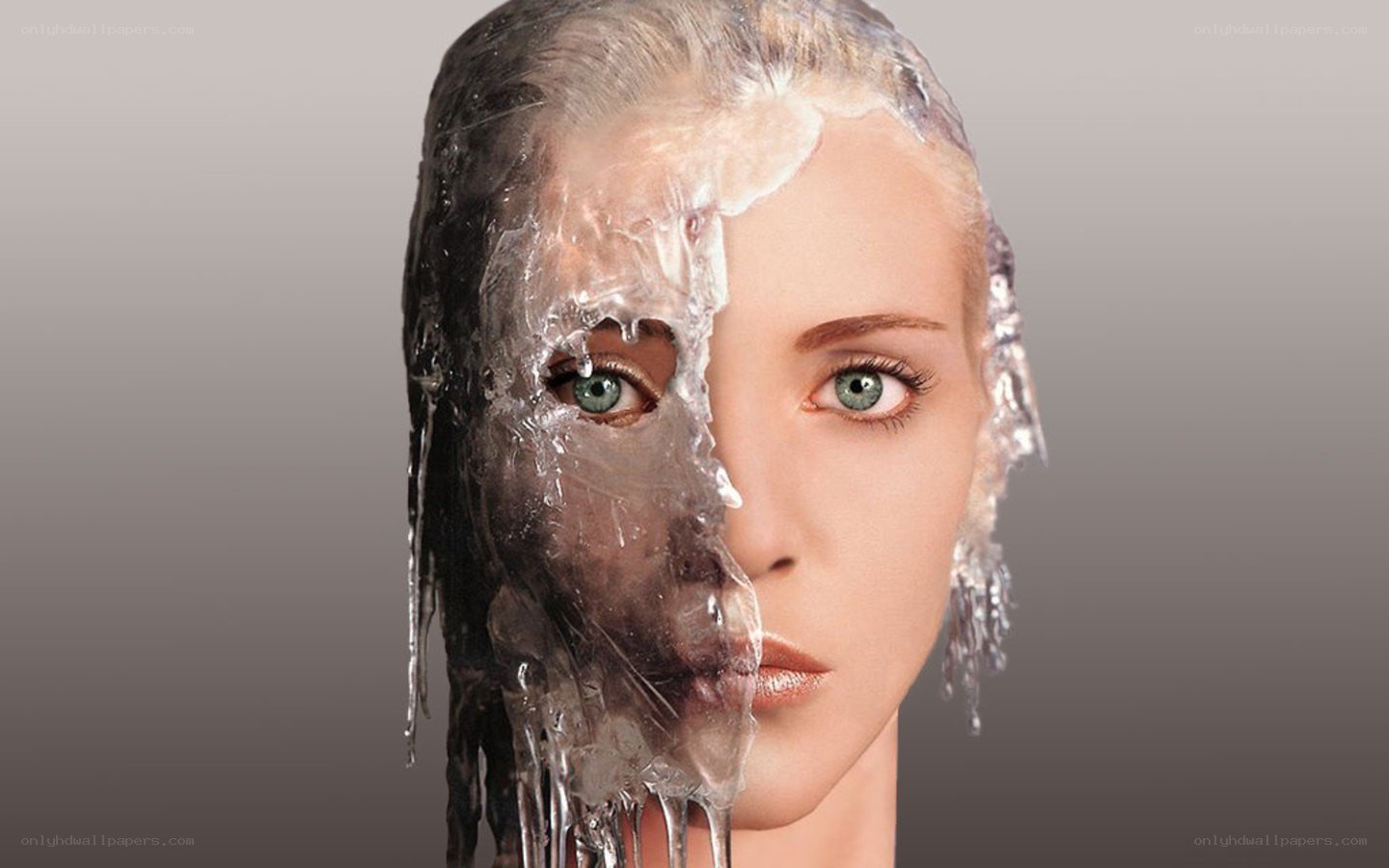 woman with ice-covered face