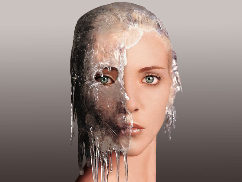 woman with ice-covered face