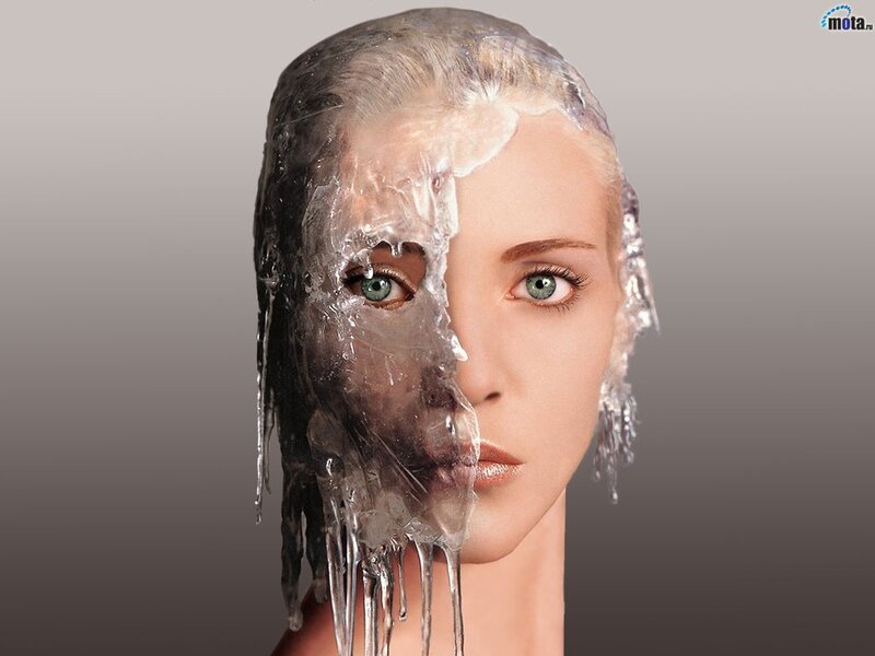 woman with ice-covered face