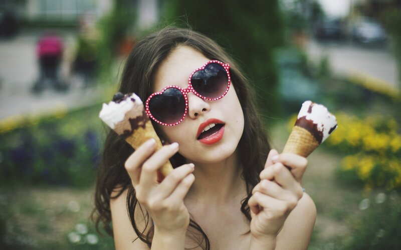 woman with ice cream cones