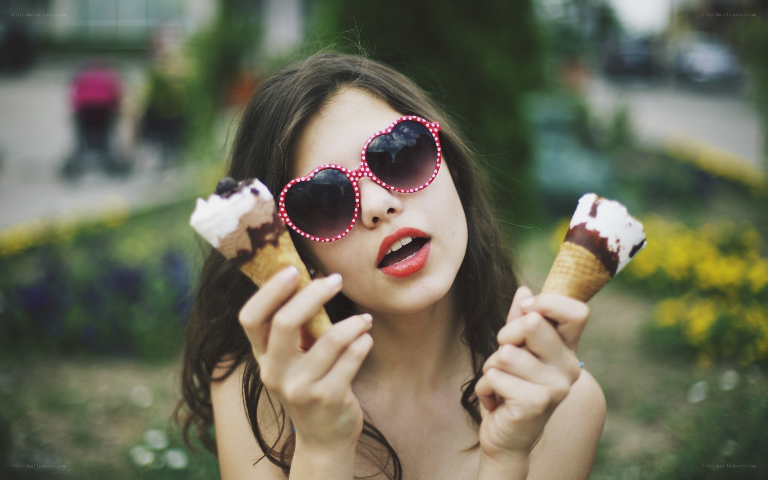 woman with ice cream cones