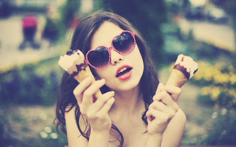 woman with ice cream cones
