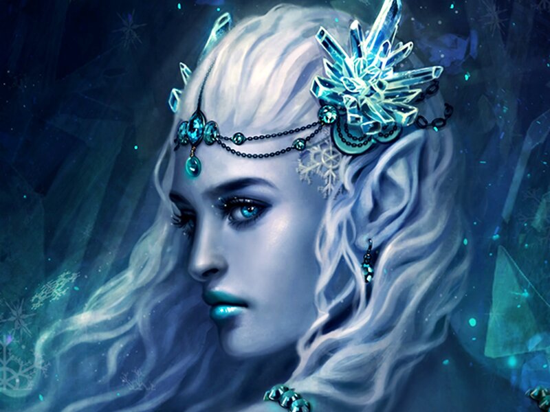 Woman with Ice Crown — Blue, Dramatic, Winter, Digital Art