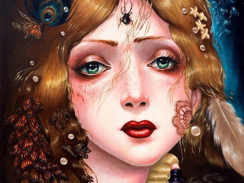 Woman with Insects and Feathers