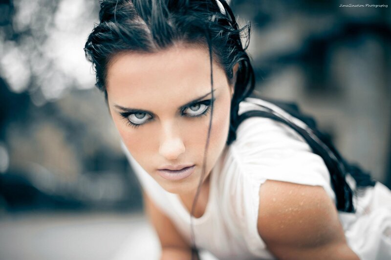woman with intense gaze