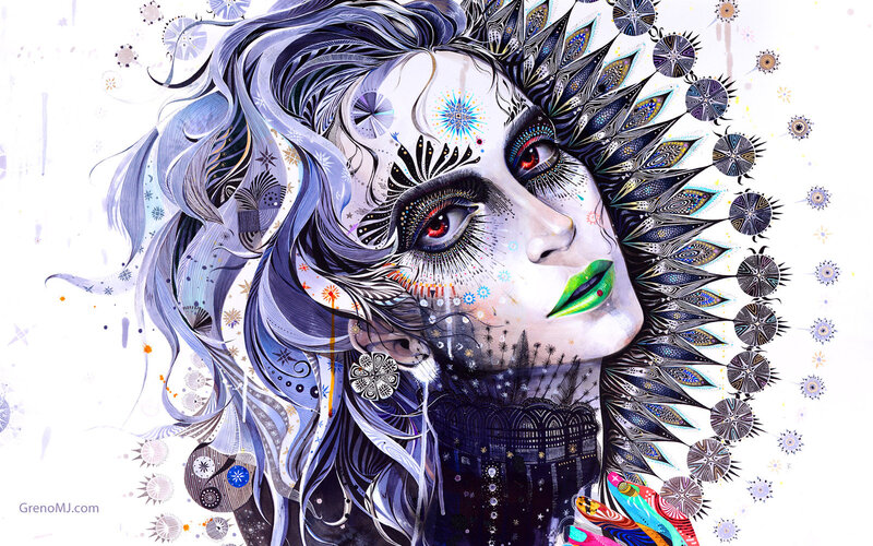 Woman with Intricate Face Paint — White
