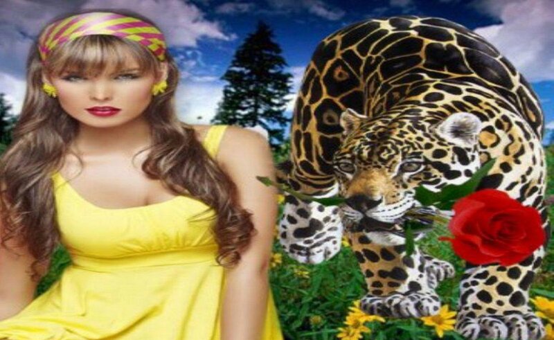 Woman with Jaguar — Yellow, Dramatic