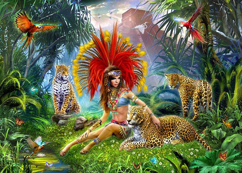 Woman with Jaguars — Green