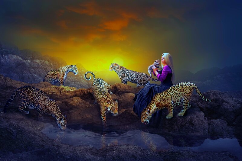 Woman with Jaguars — Yellow