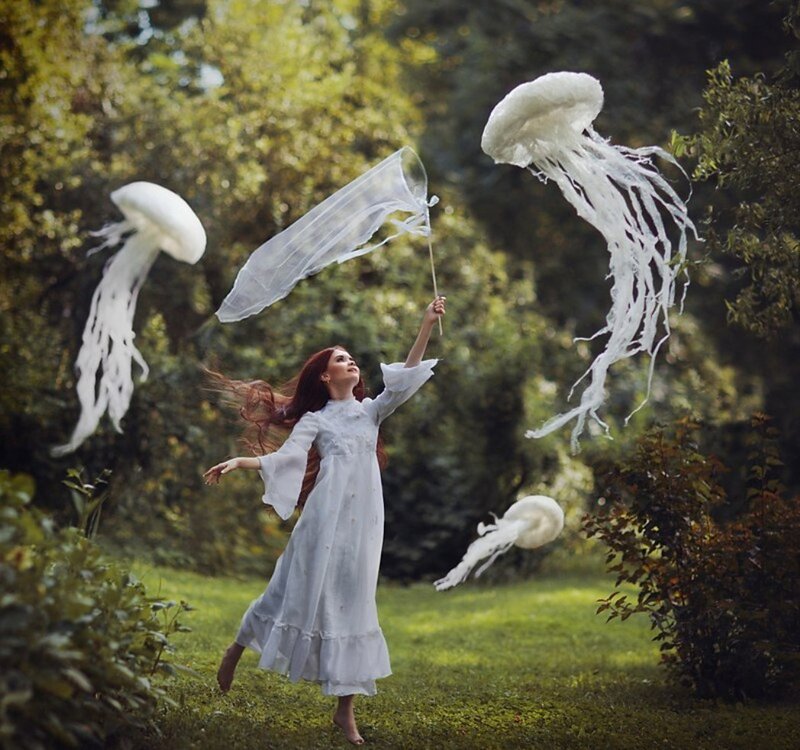 Woman with Jellyfish — White