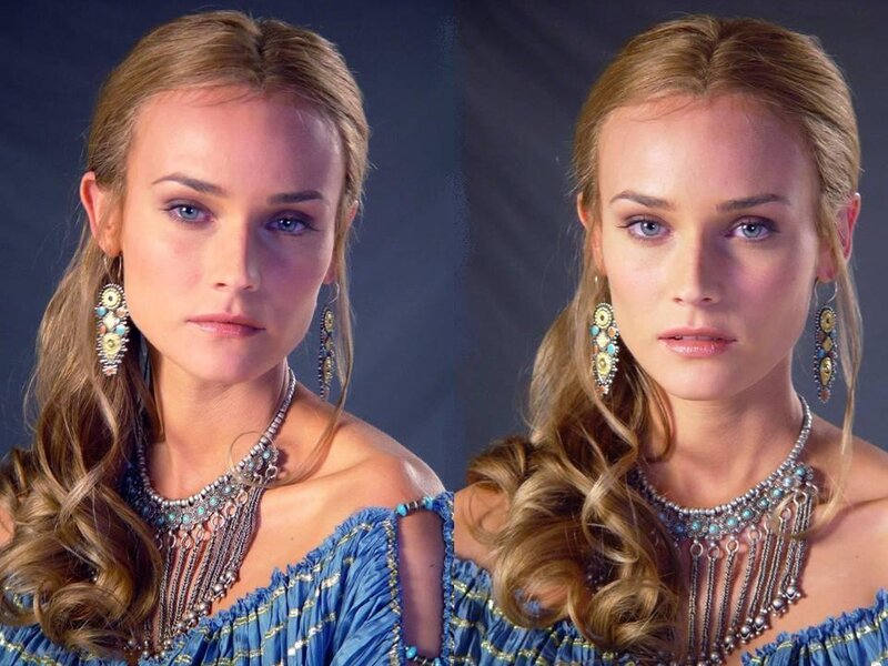Woman with Jewelry — Blue, Serious