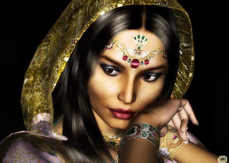 Woman with Jewelry — Gold, Dramatic, Digital Art