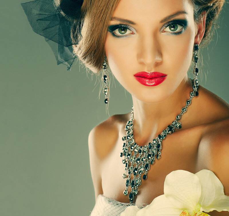 Woman with Jewelry — White, Dramatic, Photograph, Necklace