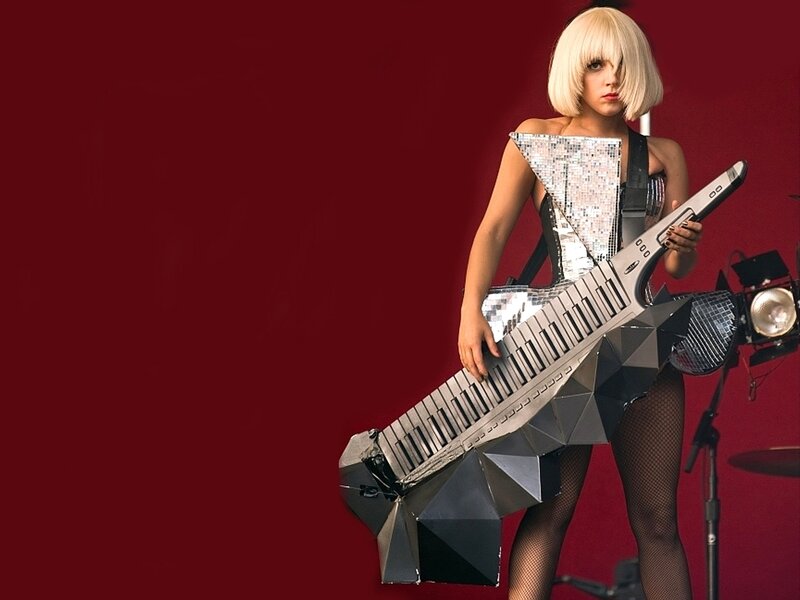 Woman with Keyboard Instrument — Red