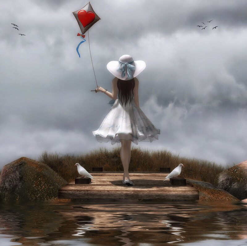 Woman with Kite on Dock